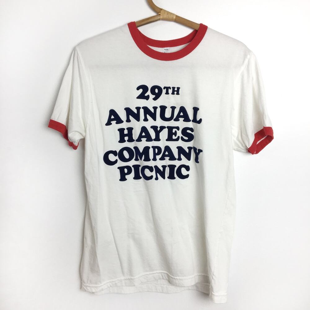 Vintage retro unisex American Apparel red white ringer tee shirt Size Medium